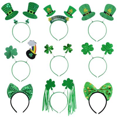 Fudragtn 9PCS St Patricks Day Headband,St.Patrick&#39;S Day Green Shamrock Clover Headband for Women Girls Hair Accessories Headwear