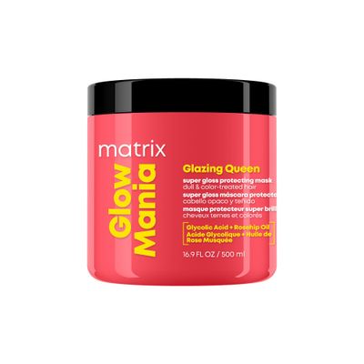 MATRIX Glow Mania Glazing Queen Super Gloss Protecting Mask - For Glow and Shine, Glycolic Acid &amp; Rosehip Oil, Luxurious Creamy Texture, For Dull &amp; Color-Treated Hair, 16.9 Fl Oz