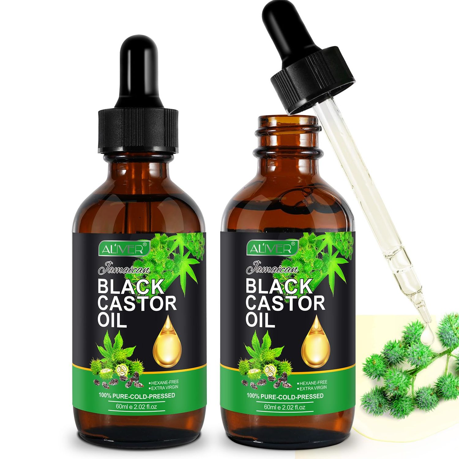 2 Pack Jamaican Black Castor Oil, Pure Natural Castor Oil for Hair Growth, Castor Oil Organic Cold Pressed Unrefined, Deep Cleansing, Skin &amp; Scalp Moisturizer, Nail Care Grow