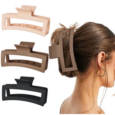 Yanibest 3 Pack Hair Clips for Women 5.1 Inch Large Claw Clips for Women Thick Curly Hair, Big Matte Banana Clips,Strong Hold Jaw Clips