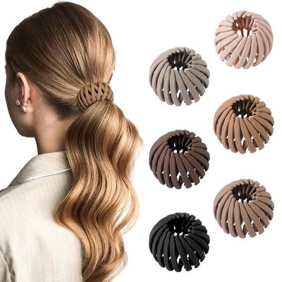 6Pcs Bird Nest Magic Hair Clips Hair Nest for Bun Strong Ponytail Holders for Women Girls (Neutral, Small)