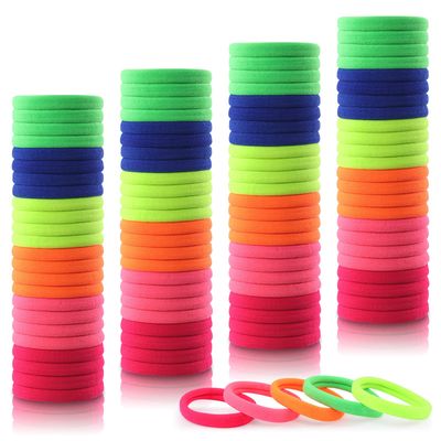 100PCS 2 Inches Fluorescent Hair Ties for Women Girls, Sublaga Seamless Thick Fluorescent Hair Band, Elastic Hair Ties No Damage Ponytail Holder (Fluorescent color)