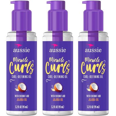 Aussie Miracle Curls Defining Oil Hair Treatment, 3 Pack, Coconut and Australian Jojoba Oil, For Dry, Curly, Kinky and Wavy Hair, Reduce Frizz and Add Shine, Paraben Free Formula, 3.2 oz Each