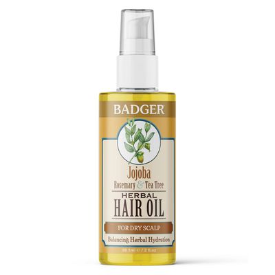 Badger Organic Jojoba Hair Oil &amp; Dry Scalp Treatment, Soothing &amp; Moisturizing Itchy Dry Scalp Oil, Rosemary Hair Oil, Organic Jojoba Oil Hair &amp; Scalp Moisturizer, 2 fl oz Glass Bottle