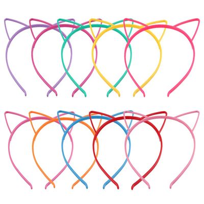 Candygirl Cat Ear Headbands, 10pcs Mix Colors Plastic Headbands for Girls Women, Hair Accessories for Daily Wearing and Party Favors