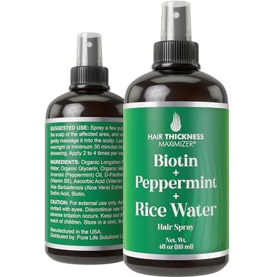 Biotin + Peppermint + Rice Water Spray For Hair Growth. Vegan Leave In Conditioner For Women, Men. Strengthens &amp; Hydrates Thinning, Dry Hair for a Healthier-Looking Scalp