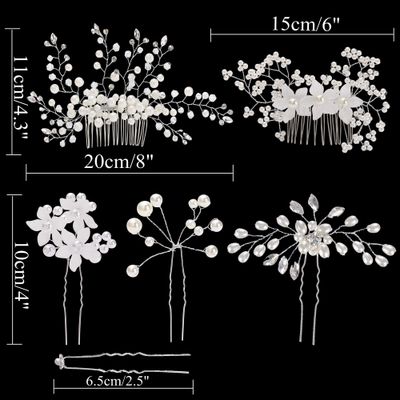 inSowni 30 Pack Silver Wedding Bridal Hair Side Combs+U Shaped Hair Pins Clips Barrettes Prom Hair Pieces Rhinestone Pearl Baby Breath White Flower Decorative Accessories for Women Girls Bridesmaids