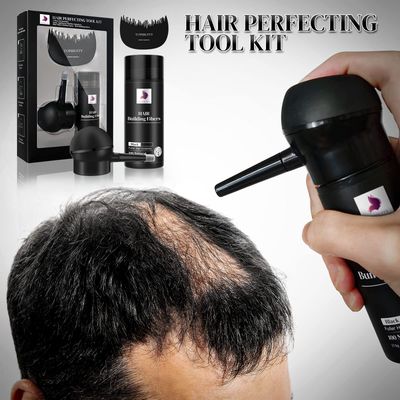 TOPIBUITY Hair Thickening Fibers &amp; Applicator Set - Natural Long-Lasting Concealer for Fuller Hair, Thicker Beard &amp; Crisp Hairlines (BLACK)