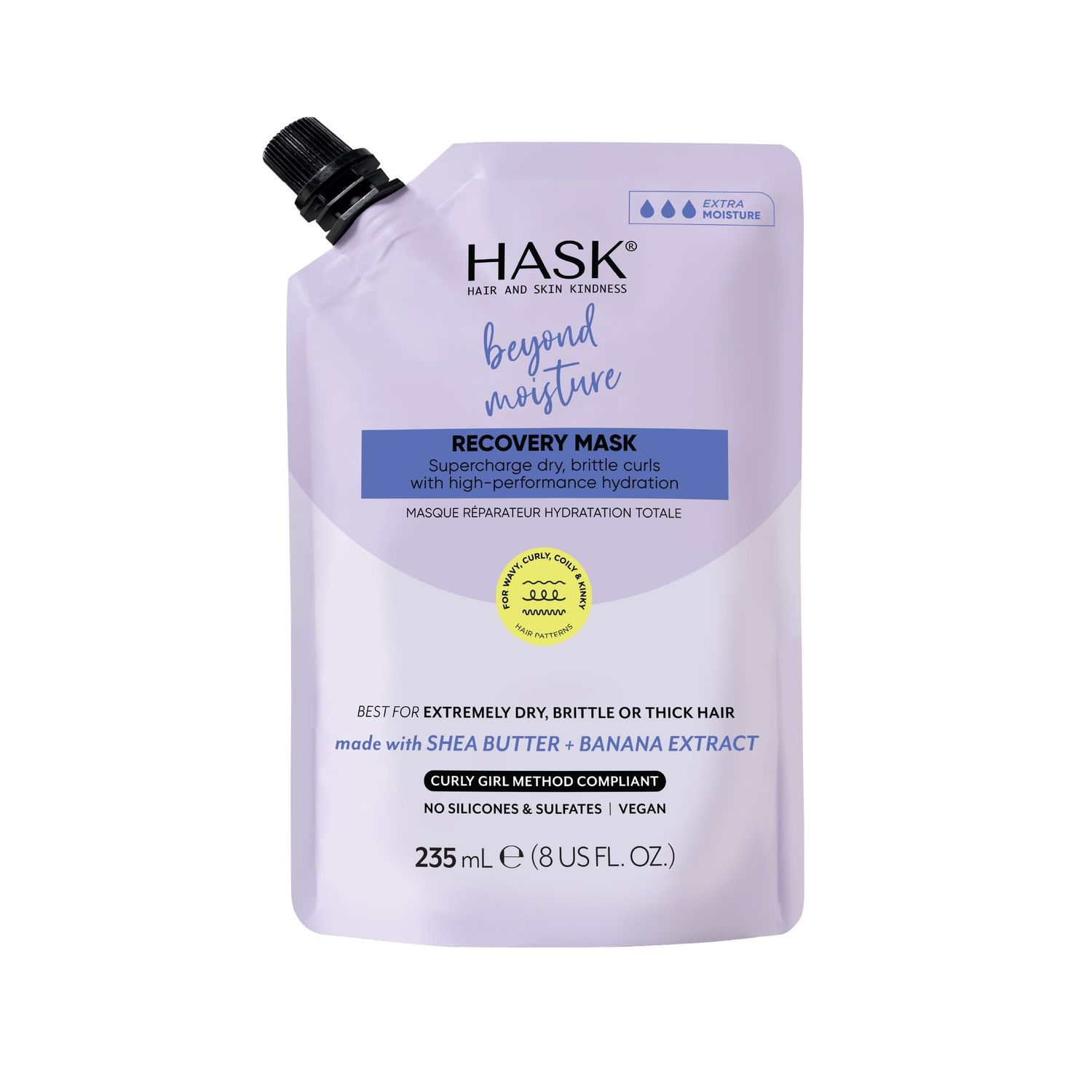 HASK Beyond Moisture Recovery Mask with Shea Butter &amp; Banana Extract for Wavy, Curly, Coily &amp; Kinky Hair, Softens, Moisturizes, Prevents Damage, Vegan, Sulfate-Free, Cruelty-Free - 8 fl oz