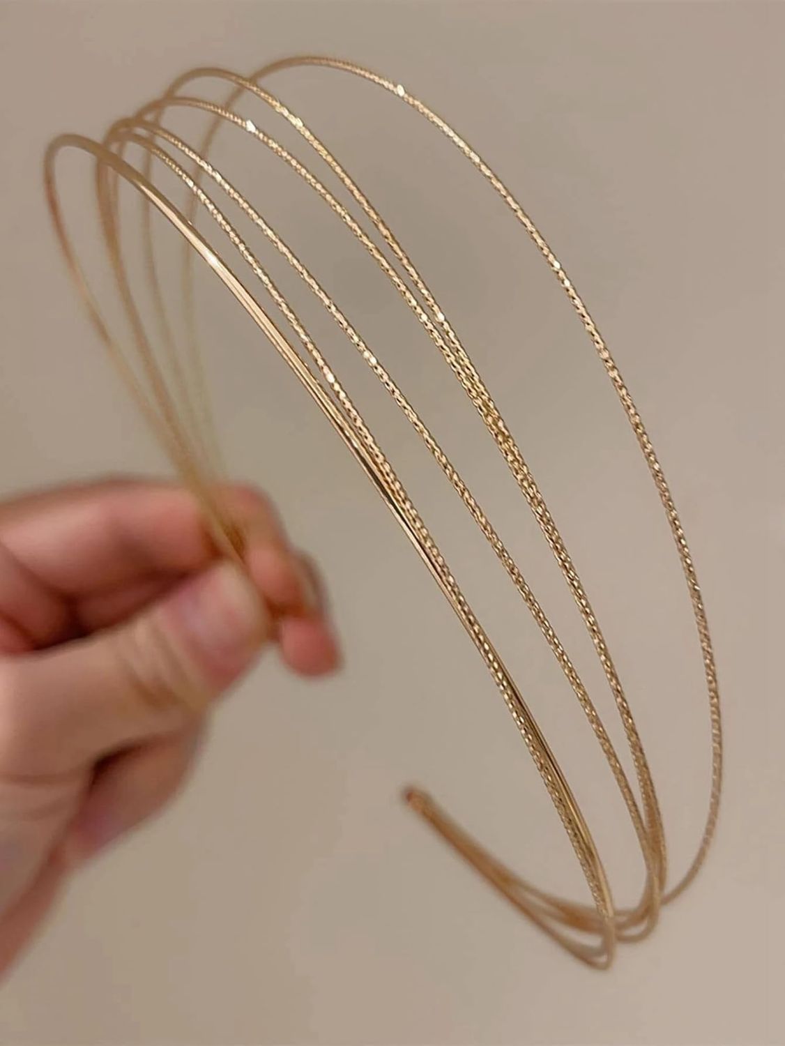 Tobeffect Multi Layers Metal Headbands for Women, 2Packs Fashion Thin Headband Layered Gold Elegant Hairbands Headpiece Trendy Hair Accessories for Girls