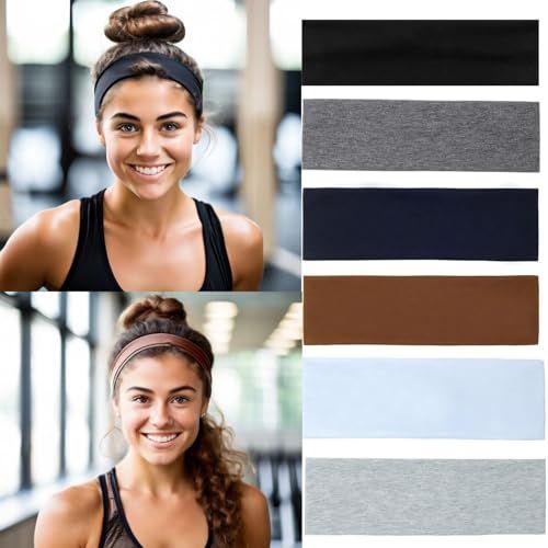 6PCS Headbands for Women Non Slip - Fashion Elastic Sports Hair Bands for Womens Hair - Soft Cotton Cloth Stretchy Headbands for Girls for Yoga Workout Exercise Running Sports