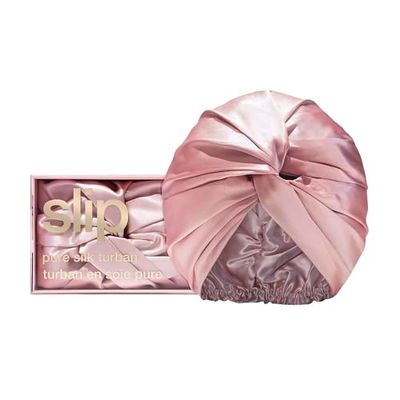 SLIP Pure Silk Turban - Pink | 100% Mulberry Silk, Ultra Soft &amp; Gentle on Hair, Prevents Breakage &amp; Frizz | Stylish Hair Accessory for Nighttime &amp; Travel | Adjustable Fit, Luxurious Comfort