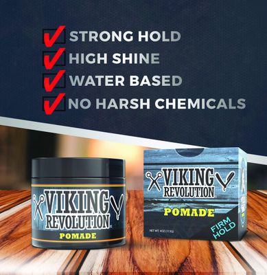 Viking Revolution Pomade for Men 4oz - Firm Strong Hold &amp; High Shine for Classic Styling - Water Based &amp; Easy to Wash Out (Firm, 1 Pack)