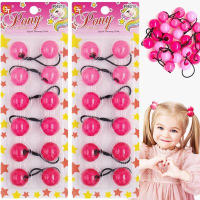 Beauty Town 12 Count Hair Ties, 25mm Ponytail Holders with Balls Bubble Twinbead for Girls Toddler Kid, Assorted Pink