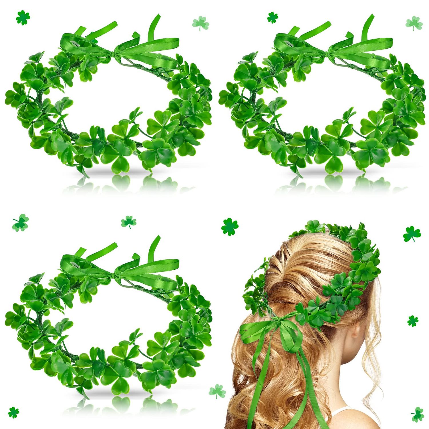 4 Pcs St Patrick&#39;s Day Headbands Irish Shamrock Crown Green Garland Clover Fairy Headpiece St. Patrick&#39;s Day Accessories for Women Girls Party Supplies