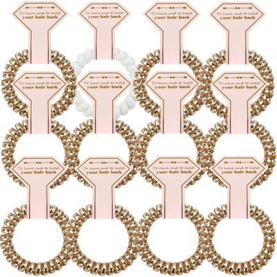 Hasoar Hair Tie, 12pcs Spiral Hair Ties with Diamond Card, Bachelorette Party Proposal Gifts, Bridesmaid Gift for Bridal Wedding women Parties guests Decorations Favors, White &amp; Gold