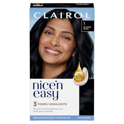 Clairol Nice&#39;n Easy Permanent Hair Dye, 1 Blackest Black Hair Color, Pack of 1