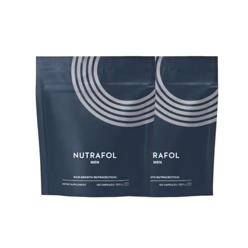 Nutrafol Men&#39;s Hair Growth Supplements, Clinically Tested for Visibly Thicker Hair and Scalp Coverage, Dermatologist Recommended - 2 Month Supply, 2 Refill Pouches