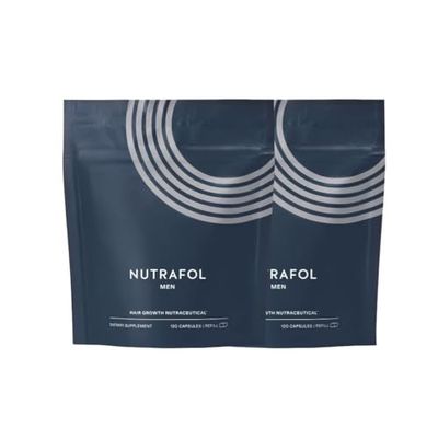 Nutrafol Men&#39;s Hair Growth Supplements, Clinically Tested for Visibly Thicker Hair and Scalp Coverage, Dermatologist Recommended - 2 Month Supply, 2 Refill Pouches