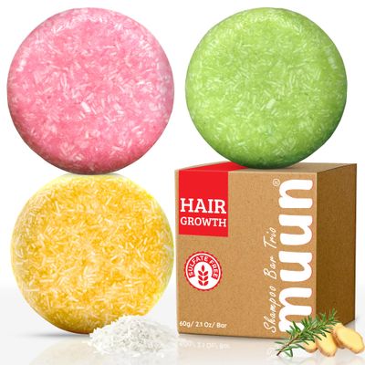 Muun Ginger Rosemary &amp; Rice Water Shampoo Bar Pack 3 - Hair Growth, Thickening, Strengthening, Anti Hair Loss, Volumize &amp; pH Balanced - Sulfate &amp; Silicone Free For All Hair Type