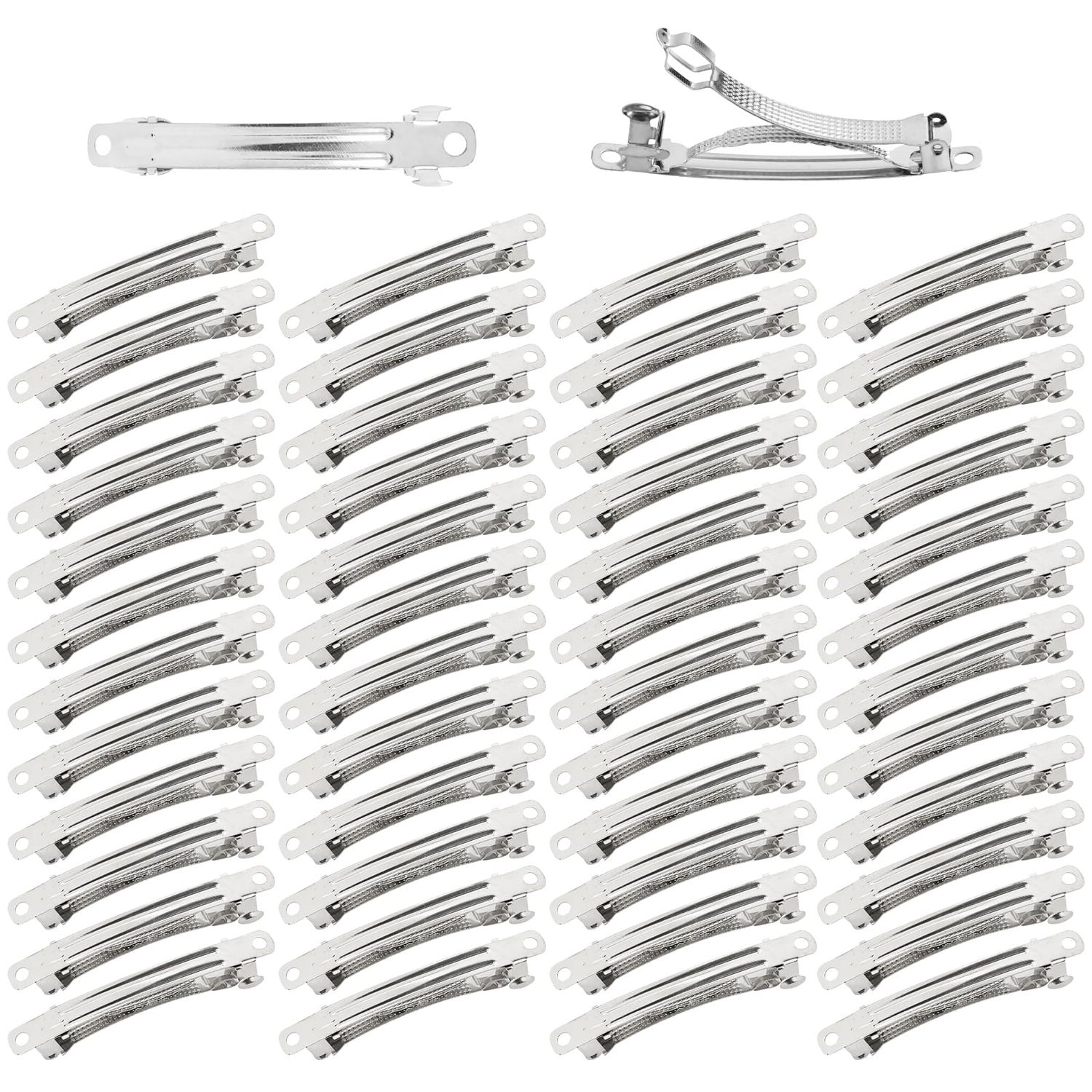 Dizila 50 Pack 6cm/2.4 Inch Plain Blank Silver Metal DIY Craft French Barrettes Automatic Spring Snap Hair Clips Clasps Accessories for Women Girls Teens