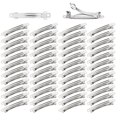Dizila 50 Pack 6cm/2.4 Inch Plain Blank Silver Metal DIY Craft French Barrettes Automatic Spring Snap Hair Clips Clasps Accessories for Women Girls Teens