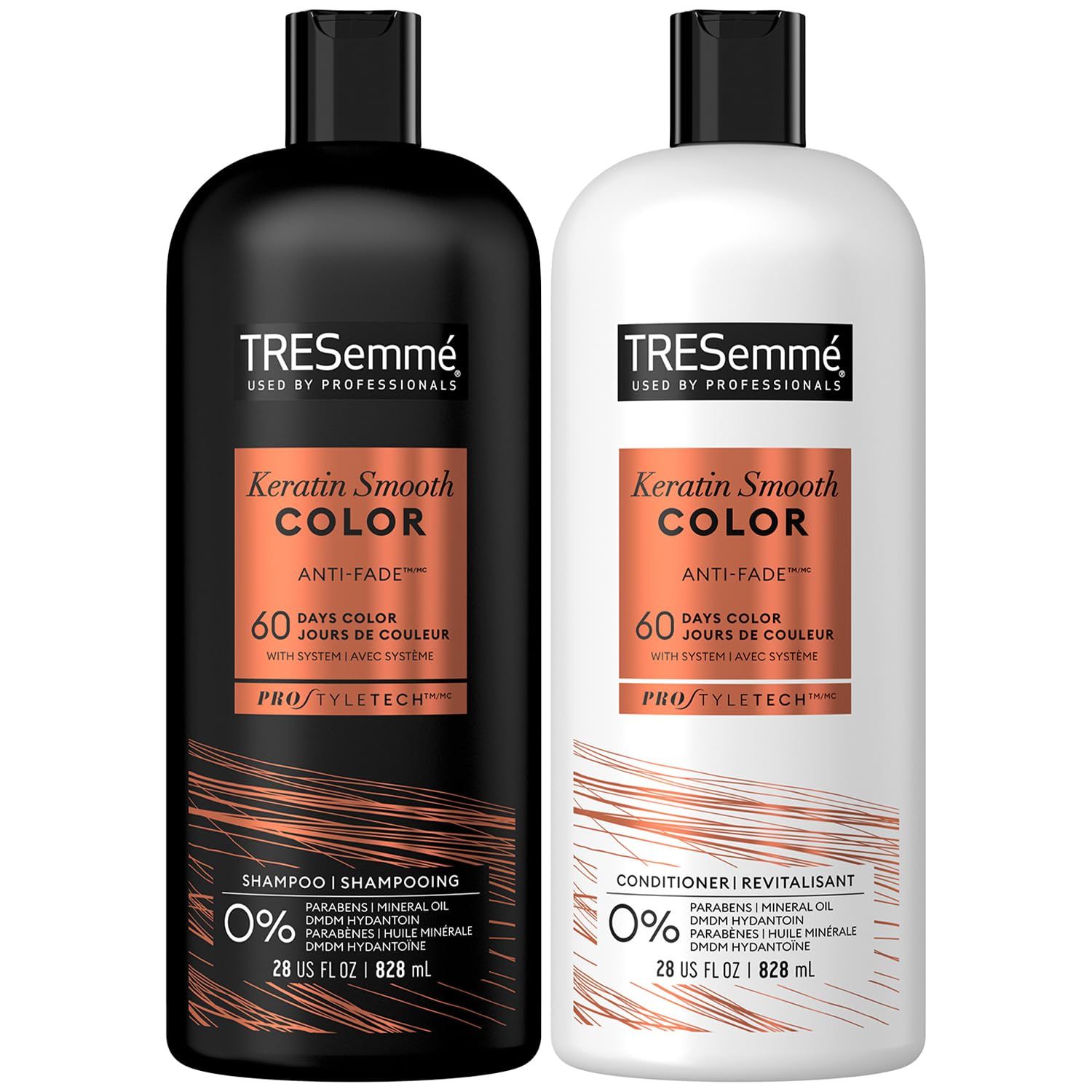 TRESemm Shampoo and Conditioner, Keratin Smooth Color - Anti-Fade, Anti-Frizz Hair Products for Color-Treated Hair, 28 Oz Ea