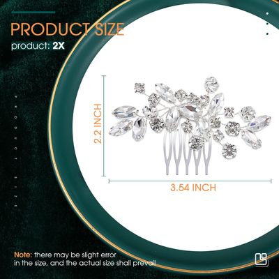 2 Pcs Bridal Wedding Hair Comb Rhinestone Silver Bridal Side Comb Crystal Rhinestone Hair Accessories for Women and Girls