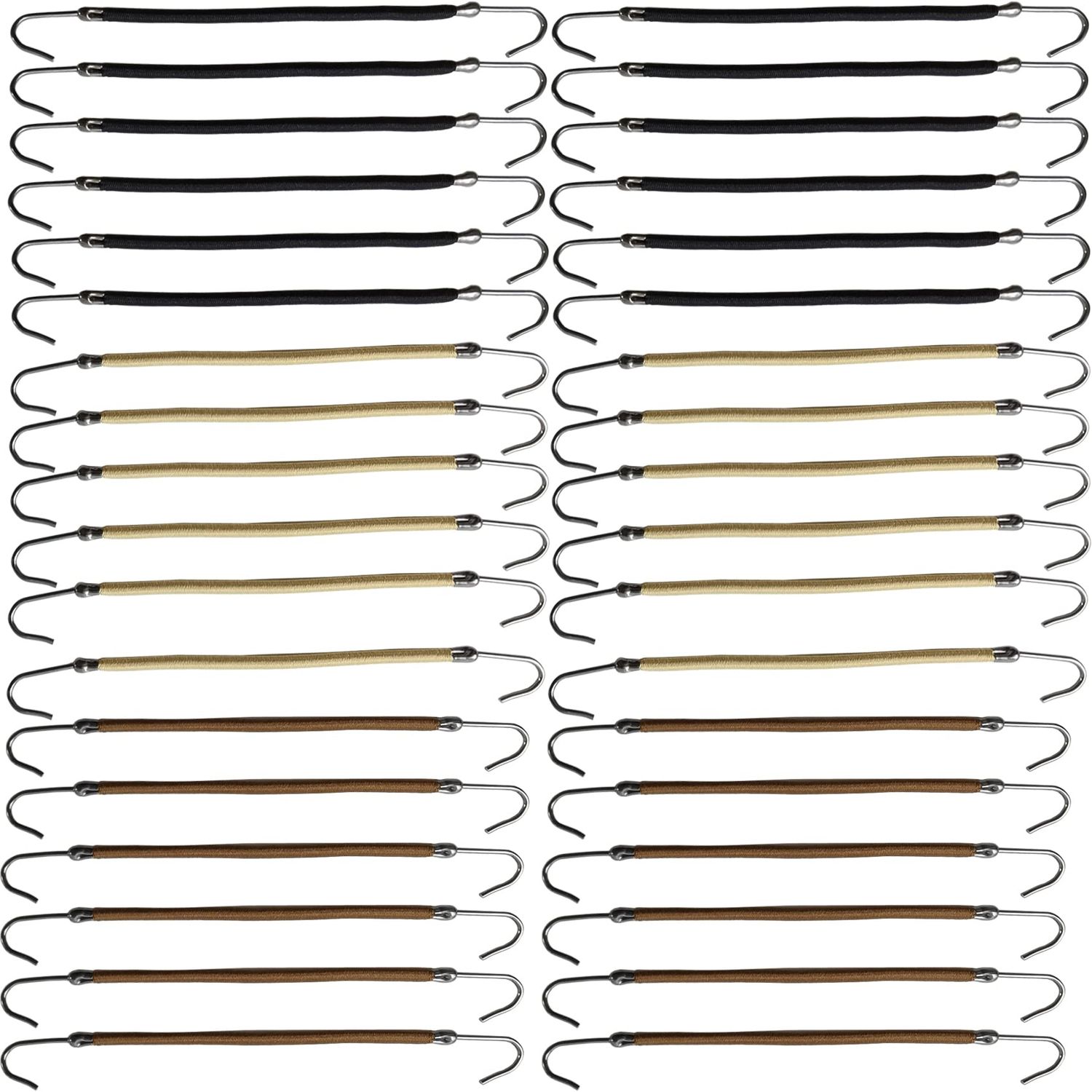 NSBELL 36PCS Elastic Hook Hair Tie Styling Ponytail Holder Hooks Hair Cord (Black, Coffee and Apricot)