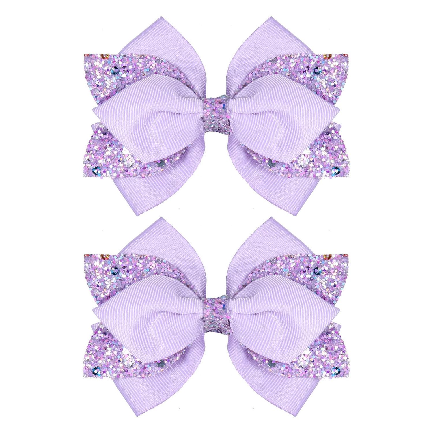 4&quot; Sparkly Glitter Purple Ribbon Hair Bow Clips Boutique Sequin Alligator Barrettes Pins for Teens Toddler Cheerleader Girls Kids Fall Halloween Dress Decor Accessory Gift