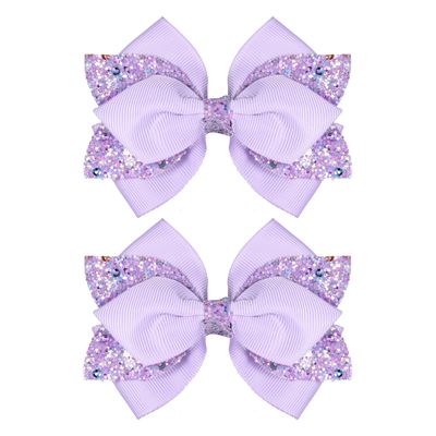 4&quot; Sparkly Glitter Purple Ribbon Hair Bow Clips Boutique Sequin Alligator Barrettes Pins for Teens Toddler Cheerleader Girls Kids Fall Halloween Dress Decor Accessory Gift