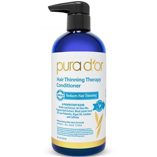PURA D&#39;OR 16 Oz Hair Thinning Therapy Biotin Conditioner, CLINICALLY TESTED Effective Results, Low Lather Deep Moisturizing Herbal Blend Hair Thickening Products For Women &amp; Men, Color Safe