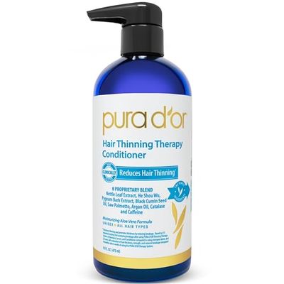 PURA D&#39;OR 16 Oz Hair Thinning Therapy Biotin Conditioner, CLINICALLY TESTED Effective Results, Low Lather Deep Moisturizing Herbal Blend Hair Thickening Products For Women &amp; Men, Color Safe
