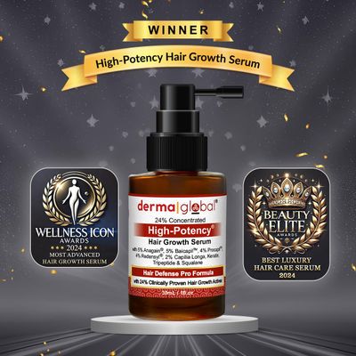 High Potency Hair Growth Serum - Hair Defence Pro Formula | 24% Clinically Proven Actives with 5% Anagain, 5% Baicapil, 4% Procapil, Redensyl, 2% Capilia Longa, Niacinamide &amp; Copper Peptide 30 mL
