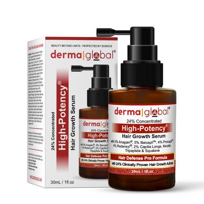 High Potency Hair Growth Serum - Hair Defence Pro Formula | 24% Clinically Proven Actives with 5% Anagain, 5% Baicapil, 4% Procapil, Redensyl, 2% Capilia Longa, Niacinamide &amp; Copper Peptide 30 mL