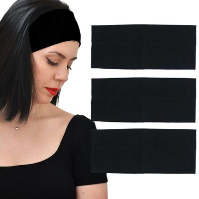 MLMOMVME Headbands for Women 3 Pcs Black Wide Cotton Non-slip Stretchy Elastic Head Wrap Holder Hair Accessories