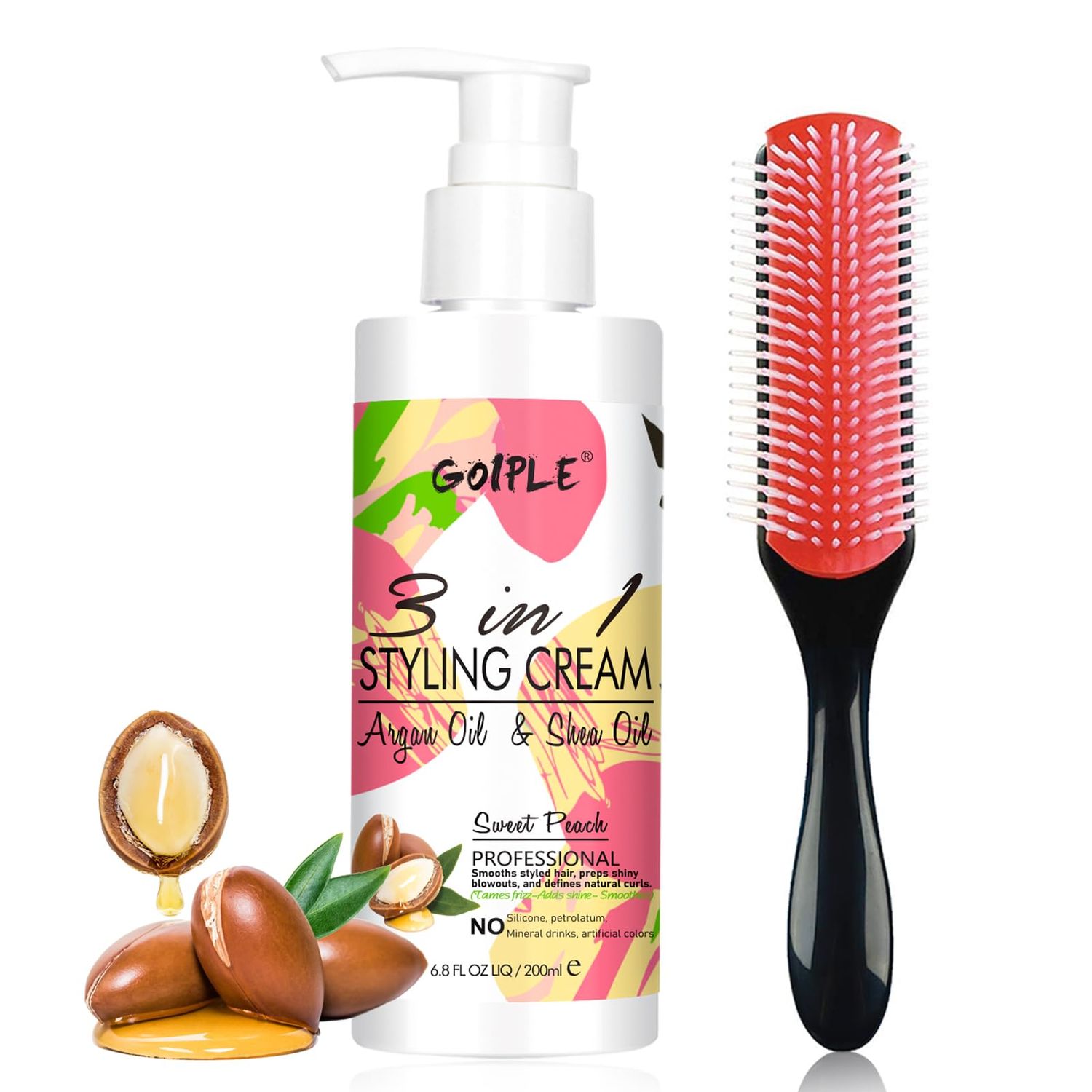 3-In-1 Styling Cream for Flyaways - Anti-Frizz Cream to Define All Hair Types &amp; Textures - Add Shine and Smoothness with Brush