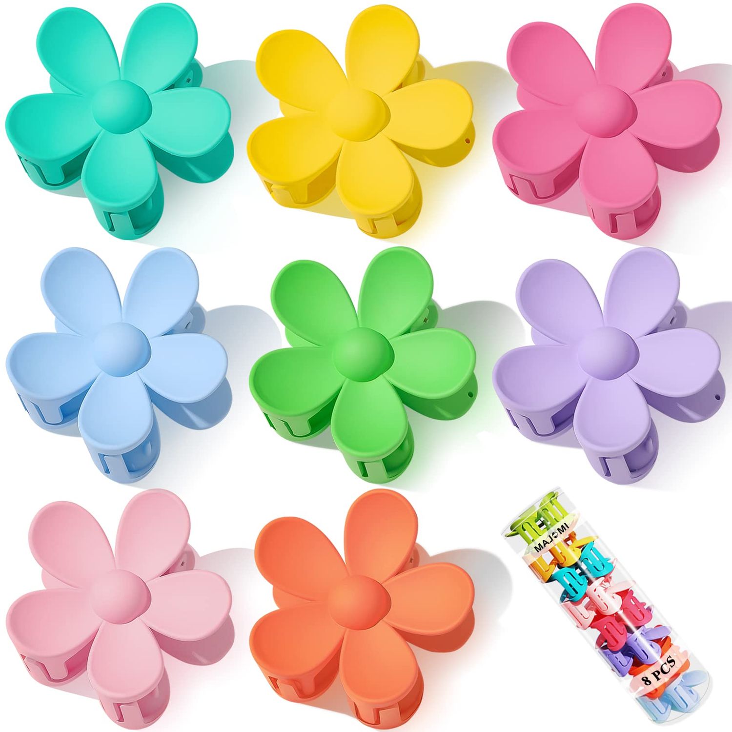 Flower Hair Claw Clips Flower Hair Clips 8PCS Cute Hair Clip Matte Hair Clips Big Claw Clip Strong Hold Jaw Daisy Clip Barrettes Large Hair Clamps Thin Thick Hair For Women Girls Gifts 8 Colors