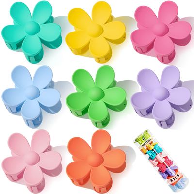 Flower Hair Claw Clips Flower Hair Clips 8PCS Cute Hair Clip Matte Hair Clips Big Claw Clip Strong Hold Jaw Daisy Clip Barrettes Large Hair Clamps Thin Thick Hair For Women Girls Gifts 8 Colors
