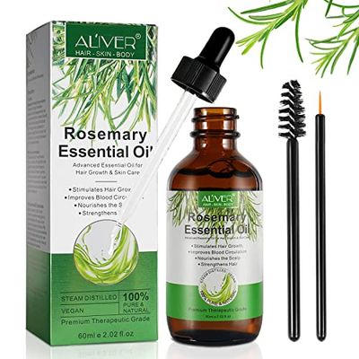 Rosemary Oil for Hair Growth 2.02 Fl Oz, Rosemary Essential Oil for Eyelashs, Eyebrows, Face, Skin Care, Body Massage, Aromatherapy, Hair Loss Treatment, Nourishes The Scalp, Improve Blood Circulation