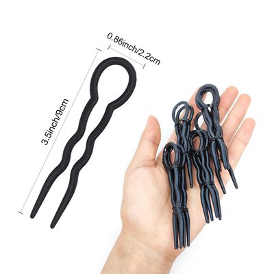 Hoyols 12 Pcs French Hair Pins for Women, 3.5 Inch Small U Shaped Hair Fork Sticks for Buns, Wavy Crink Plastic No-Damage Chignon Updo Accessories Black