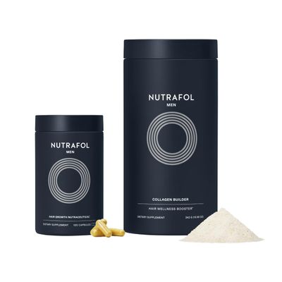 Nutrafol Men&#39;s Hair Growth Supplement and Collagen Peptides Powder, Physician-formulated for Visibly Thicker, Stronger Hair, Dermatologist Recommended - 1 Month Supply, 12 oz Bottle