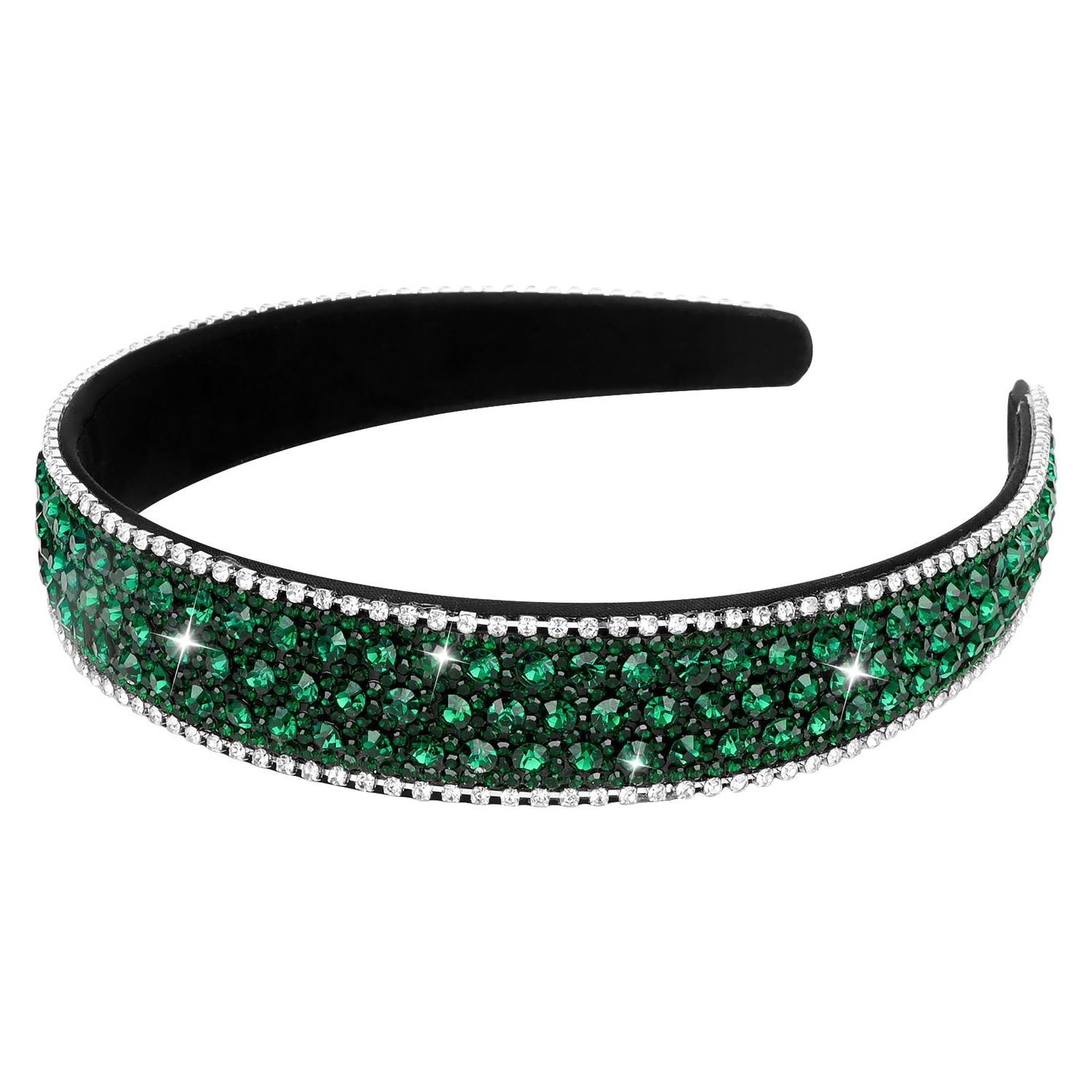 Wecoe Rhinestone Headband - Dark Green Bling Sparkly Crystal Diamond Thin Hair Band for Women &amp; Girls, Fashion Accessory for Holiday, Birthday Gift