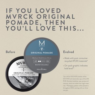 MITCH by Paul Mitchell Original Pomade for Men, Medium Hold, Low Shine Finish, Water-Soluble, For All Hair Types, 3 Oz