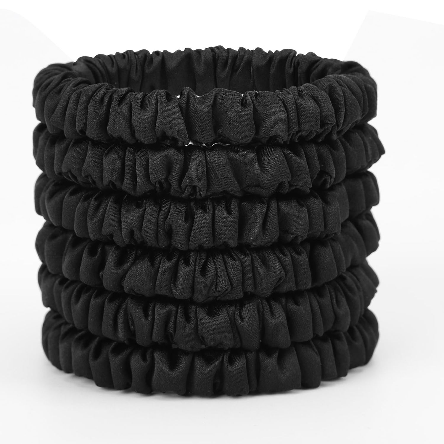 6PCS 100% Mulberry Scrunchies??No Damage??6A Grade Silk??Strong Elasticity?22 Momme Pure Silk Scrunchies for Hair?hair ties For Women?Black X6