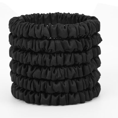 6PCS 100% Mulberry Scrunchies??No Damage??6A Grade Silk??Strong Elasticity?22 Momme Pure Silk Scrunchies for Hair?hair ties For Women?Black X6
