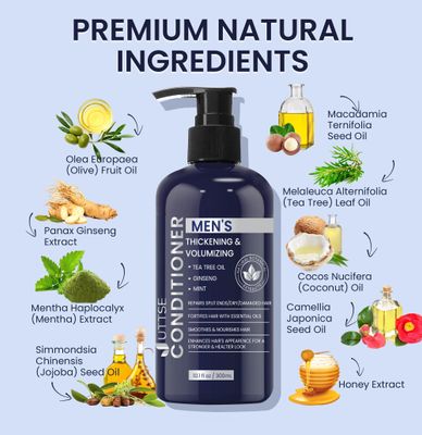 Biotin Hair Growth Conditioner for Men: Natural Thickening and Volumizing Conditioner with Tea Tree Oil Ginseng Mint for Hair Loss and Thinning Hair - 10.1 fl.oz, Dark Blue