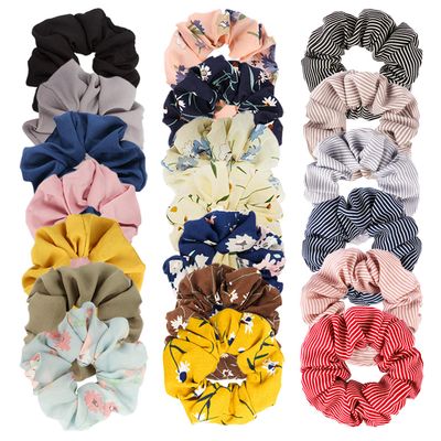 Velscrun 20 Pcs Floral Plaid Solid Color Scrunchies, Scrunchies for Girls Women with Chiffon, Hair Scrunchies for Women&#39;s Hair Elastics Bands Ponytail Holder Bulk, Hair Accessories Hair Ties Gifts