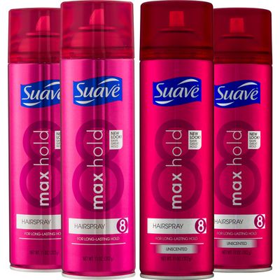 Suave Hairspray, Max Hold Bundle - Scented + Unscented Hairspray, 11 Oz Ea (4 Piece Set)