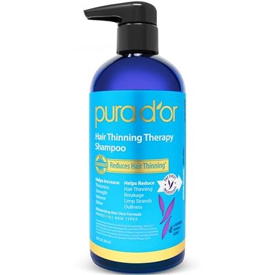 PURA D&#39;OR 16 Oz Hair Thinning Therapy Biotin Shampoo - LAVENDER VANILLA Scent - CLINICALLY TESTED Effective Results, Herbal Blend Hair Thickening Products Women &amp; Men, Color Safe Routine Shampoo
